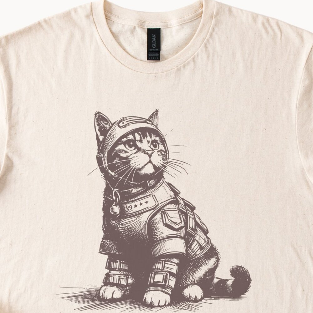 Space Cat T-Shirt Astronaut Kitten Tee Cosmic Feline Top - Picture 2 of 7